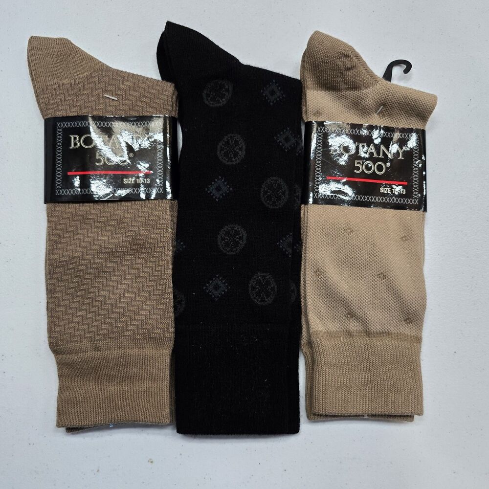 Vintage NWT Botany 500 Mens Dress Socks 10-13  Poly Cotton 3 Pair